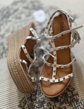 Echt Leder Sandalen Absatz weiß Nieten 38 neu Heine Blogger 