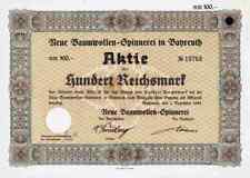 NEUE Baumwollen SPINNEREI NSB 1941 Bayreuth Kulmbach Hof Wallek Wien 100 RM TOP
