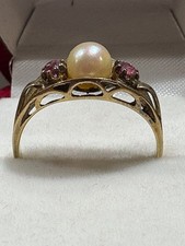 Ring, 333 Gelbgold (8 Karat), mit Perle und 2 Rubinen, Gr. 56