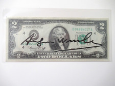 111)  A. WARHOL: 2$ echte Dollarnote  Original Handsigniert mit ZERTIFIKAT