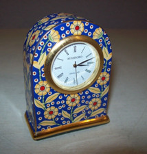 Ayshford Uhr Kaminuhr Porzellan Miniaturuhr blau mit gelben Blumen