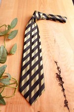 Vintage Krawatte schwarz gold Streifen V Italy breit 70er 80er Schlips