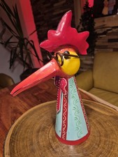 Zaunhocker Zaunfigur Metall Deko Vogel Hahn mit Brille