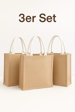3er Set Jutebeutel natur 100% Jute | Einkaufstasche Shopper DIY unbedruckt