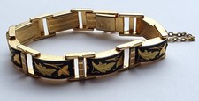 vergoldetes Toledo Armband - Gold / Schwarz mit goldenen Blättern - Punze " ia "
