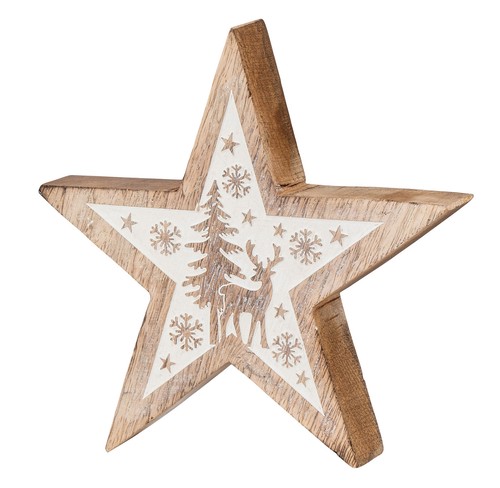 Deko stern holz - natur, weiß