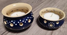 Echt Bürgel Blau-weiß Keramik kleine Deko-Schälchen Teelichthalter