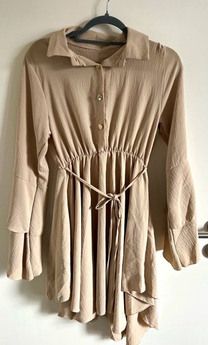 Damen hemdblusenkleid beige - hemdblusenkleid,