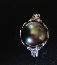 Perlenring echte Tahiti Perle peacock 925er Silber