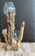 Geschmolzenes Glas auf Teakholzwurzel Deko Unikat 2 Glasvasen