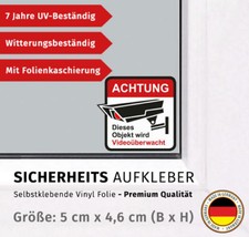 Aufkleber Achtung Videoüberwachung Alarmgesichert Alarm Wetterfest UV-Beständig 