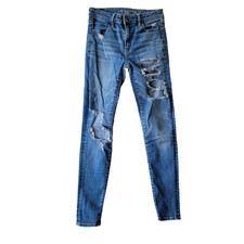American Eagle Outfitters Jegging Womens 6 Long EU 38 Blue Ripped Hi Rise