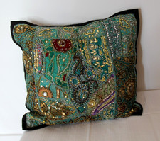 Orientalischer Kissenbezug Kissenhülle Grün Handarbeit Bestickt  42 x 43 cm
