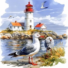 Wandbild Leuchtturm Möwen