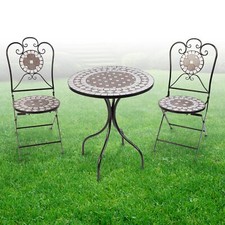 Mosaik Gartenset Gartenstühle Mosaiktisch wählbar Rustikal Rund klappbar