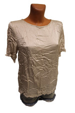 Hallhuber Shirt M 38/40 Satin Blusenshirt Bluse kurzarm beige Fransen Satinbluse