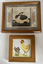 Bilder 2 Stück Hase Huhn mit Rahmen