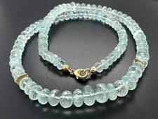 COLLIER  375/- GELBGOLD MIT AQUAMARIN FACETTENREICH SCHMUCKJAGD