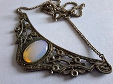 Vintage Halskette Anhänger Silber 925 FBM Cabochon Mondstein Funkelnd Filigran  