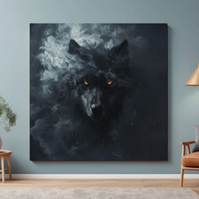 Schwarzer Wolf im Rauch – Mystisches Tierportrait | Poster & Leinwanddruck