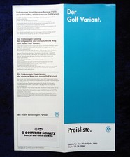 VW Golf 3 Variant, Preisliste