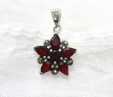 Granat Anhänger Blume 925 Sterling Silber Trachten Schmuck