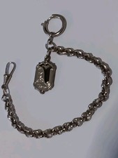 Antike Taschenuhrenkette silberfarben m. Anhänger 25cm Uhrenkette (36)