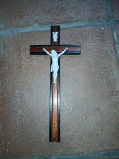 Biedermeier Kreuz Kruzifix Holz Porzellan Jesus Religion Volkskunst antik alt