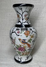 Artlynsa Silver Overlay Porzellan Vase mit Blumen und Vögel H22cm