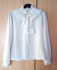 Georgette Bluse Langarm, Plisseekragen, Gr. 36/38, 80er Jahre,  gebraucht (345)