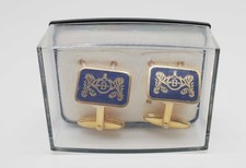 Manschettenknöpfe Modeschmuck gold blau Wappen Vintage Schmuck Retro Mode Design