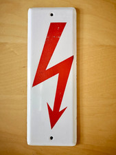 altes weißes Emailleschild Elektroblitz Hochspannung DDR Reichsbahn Original