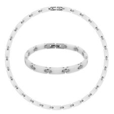 Set Collier und Armband aus Keramik und Edelstahl in weiß silber Schmuckset 