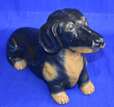 Geschnitzter Holzhund, um 1970, Holzdackel, Dackel aus Holz, Jagdhund aus Holz