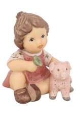 GOEBEL Limpke Dekofigur Mädchen mit Schwein Porzellan Rosa Charmant