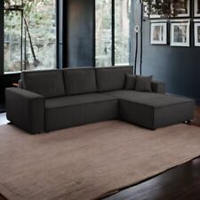 Wohnlandschaft Ecksofa Genua Cord Anthrazit mit Schlaffunktion Bett universell