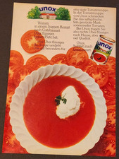 B49. UNOX Tomatensuppe Konservendose Werbeanzeige Reklame Werbung 1979