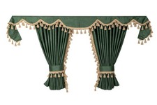 LKW Vorhänge Mercedes Actros MP4 MP5 7tlg Set grün hellbraun mit Borde & Haken