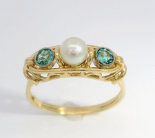 Ring aus 585er Gelbgold 14K mit zwei Turmalin und einer Perle Ringgröße 56