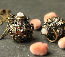 Vintage Medaillon Weidekätzchen Kette Rosenquarz Geschenkidee Frauen Mutter