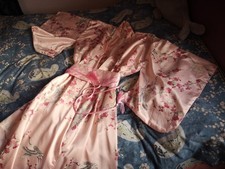 Damen Satin Bademantel Kimono Kunstseide Blumenmuster Rosa Japan one size