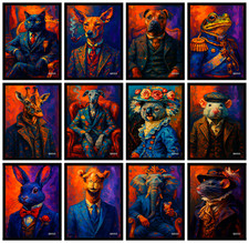 Vintage Trendy Tier Poster Katzen Hund Maus Wandbild Wohndeko Druck A4 A3 A5