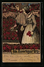 Künstler-AK Ferdinand Spiegel: Paar Im Rosengarten 1901 