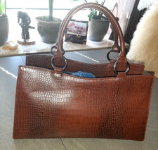 Ambiente Damentasche Echtleder Handtasche in braun Kroko Muster