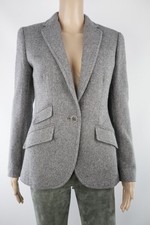 Lauren Ralph Lauren Single-Button Herringbone Tweed Blazer Sterling Gray Grau UK