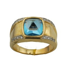 Brillant Blau Topas Gold Ring 750 18 Kt Gelbgold 0,25 Ct Diamant Wert 2490,-