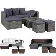 Garten Lounge Set Poly Rattan Sitzgruppe Sofa Loungemöbel mit Auflagen Schwarz