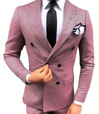 Designer Zweireiher Herrenanzug Bordeaux Weiß Kariert Anzug Tailliert Slim Fit