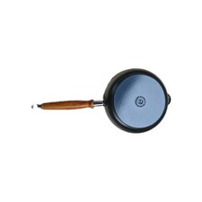 Original France Le Creuset Brat-/Grillpfanne 24cm, Holzgriff, Gusseisen, schwarz