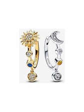 925 Sterling Silber Ohrringe Sonne & Mond | Damen Creolen mit Zirkonia